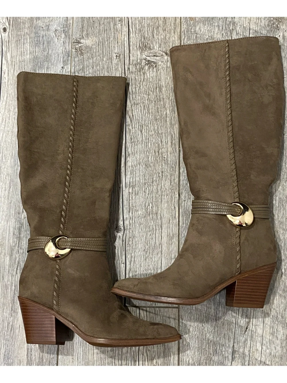 Brown Suede Women's Tall Boot with Gold Accent Size 8